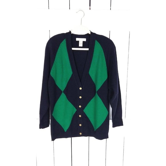 Vintage Jones New York argyle cardigan sweater tunic cardigan sweater - Picture 2 of 4